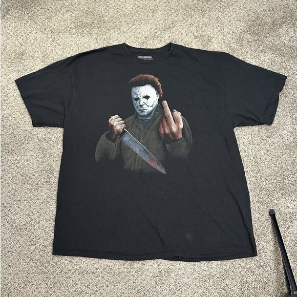 Michael Myers Men Shirt 2XL Black Halloween Mid Finger Movie Tee - Picture 1 of 3